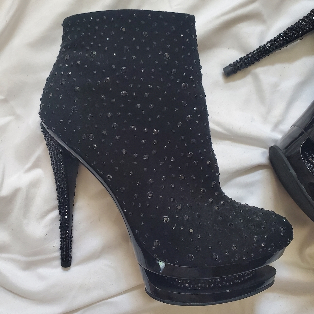 Pleaser Rhinestone Platform Booties - Picture 2 of 6